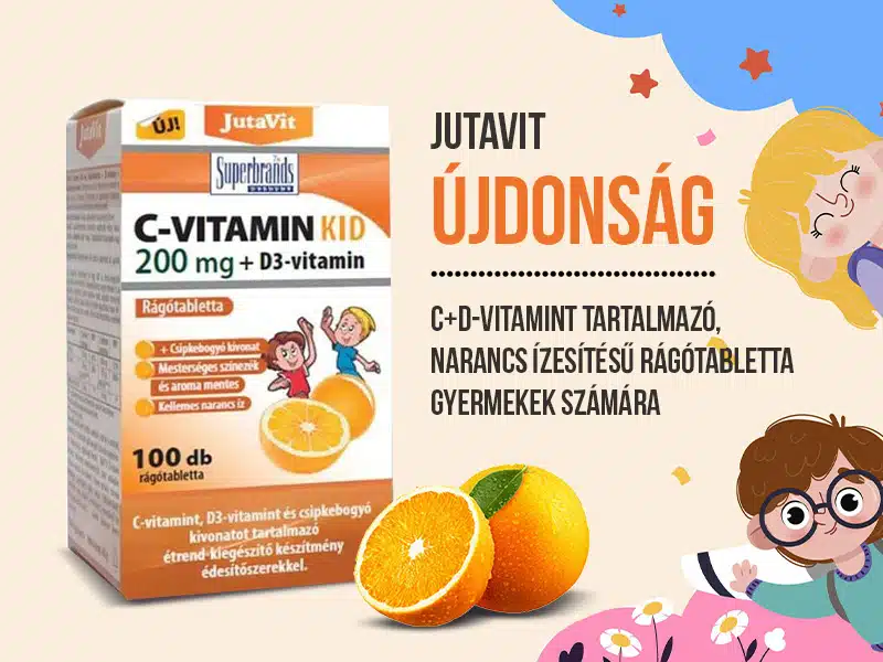 Gyerek immunerősítőnek válassza a JutaVit Kid C+D+csipkebogyó kivonat narancs ízű rágótablettát!